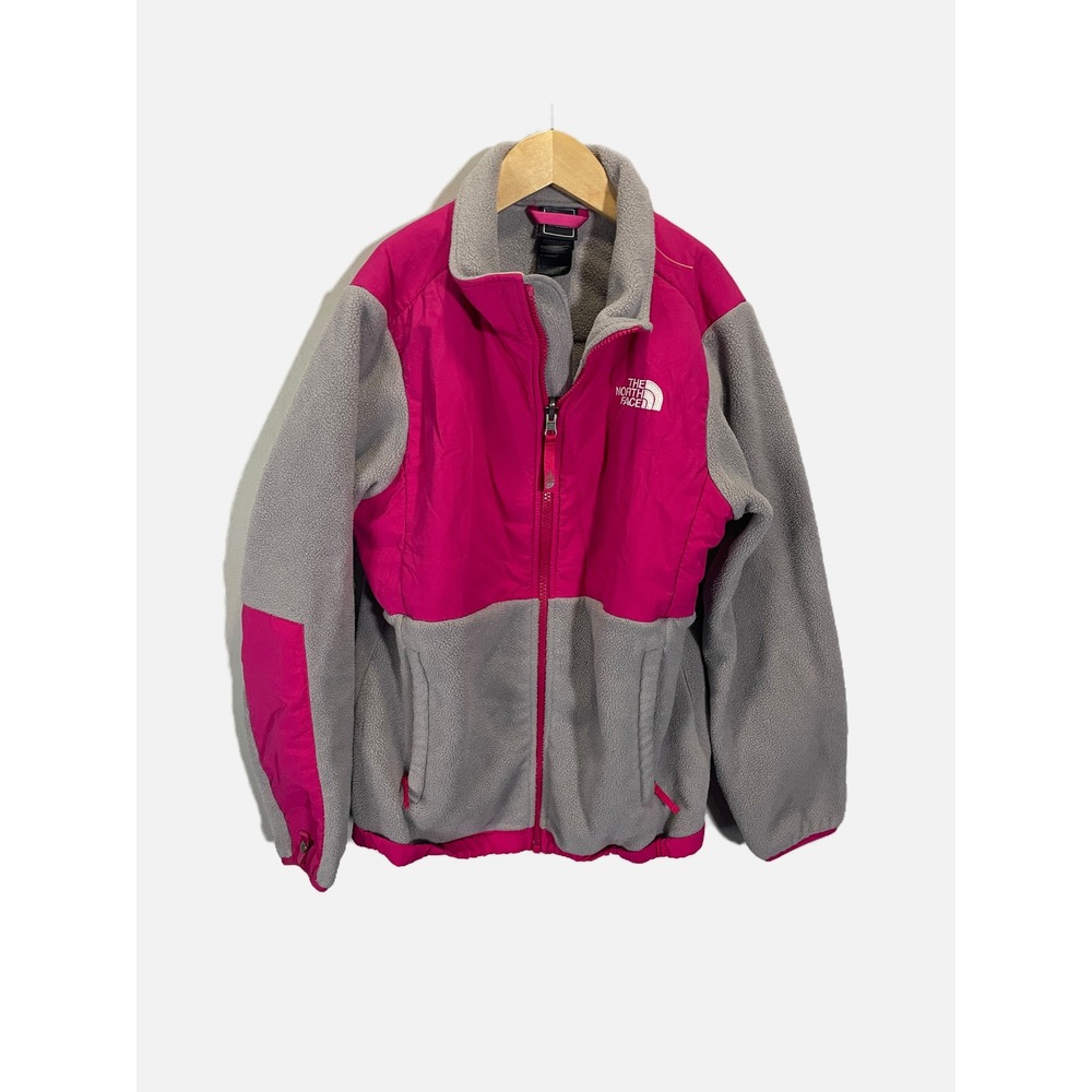 The North Face Denali Jacket Girls Large 14/16 Pink Grey Fleece Full Zip Outdoor